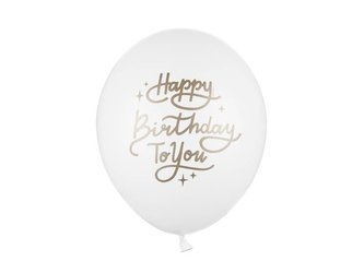 Balony 30 cm - Happy Birthday To You - białe ze złotym napisem - 50 szt.