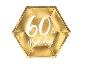 Talerzyki urodzinowe - 60th Birthday! - Złote - 6 sztuk 