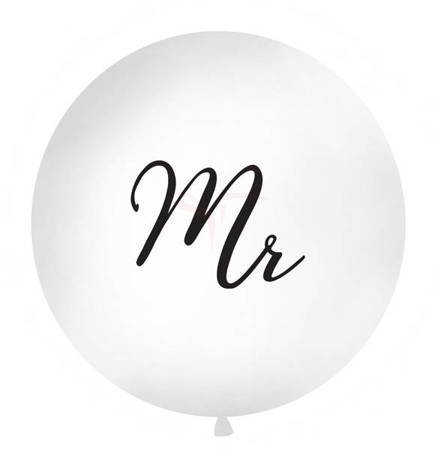 Balon lateksowy 1m - Okrągły - Biały - Czarny napis "Mr"