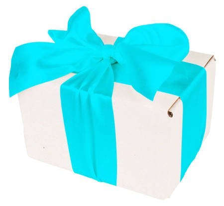 Bielone Pudełko kartonowe - klapowe - 13 x 10 x 8 cm - tasiemka błękitna