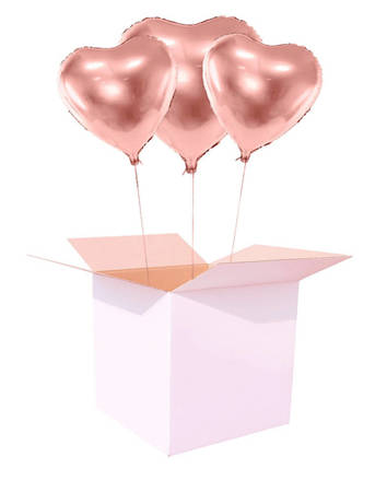 Napompowane balony z helem - 3 serca różowe złoto