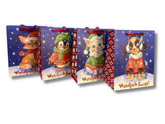 Torebka prezentowa, Świąteczna, Zwierzątka, 26 x 32,3 x 12,5 cm