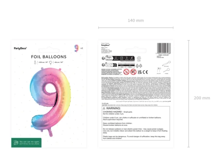 Balon foliowy - Cyfra 9 - Kolorowa - 86cm