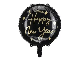 Balon foliowy, Happy New Year, Czarny - 45cm