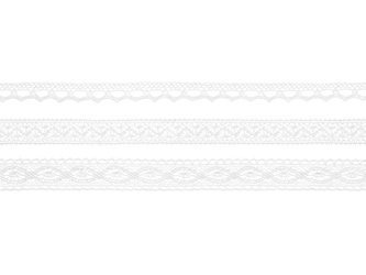 Koronki bawełniane, Tasiemki, Białe - 3 sztuki