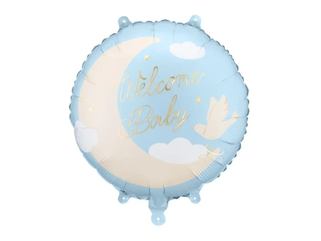 Balon foliowy pastylka Welcome Baby, Jasnoniebieski, 35x35cm