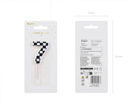 Świeczka urodzinowa - Cyfra 7 - Szachownica - 5,5cm