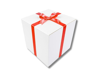 Bielone Pudełko kartonowe - klapowe - 50 x 50 x 50 cm - tasiemka czerwona