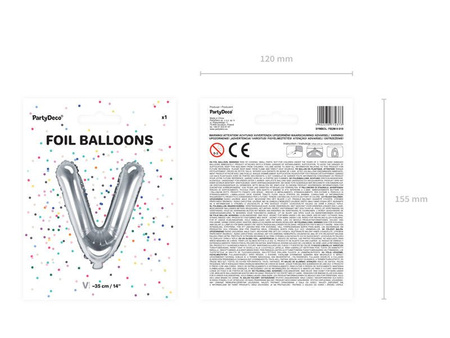 Balon foliowy - Litera "V" - Srebrna - 35 cm