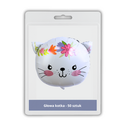 50 x Balon foliowy - Biała Głowa Kotka - 58 x 56cm - Purka