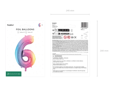 Balon foliowy - Cyfra 6 - Kolorowa - 86cm