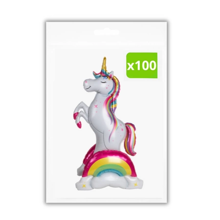 100 x Stojący balon foliowy - Jednorożec na Tęczy 3D - 43x52x94cm - Purka