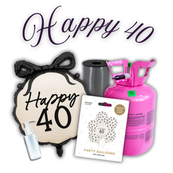 Zestaw HAPPY 40 - 7 balonów, Wstążka, Uszczelniacz, Butla z helem