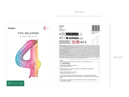 Balon foliowy - Cyfra 4 - Kolorowa - 86cm