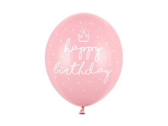 Balony 30cm - Happy Birthday - Pastel Baby Pink - 6 sztuk