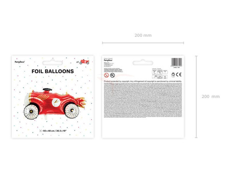 Balon foliowy, Auto, Czerwone - 93 x 48 cm