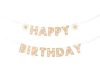 Baner papierowy, Happy Birthday, Stokrotki, 200 x 14,5 cm, 1 szt.