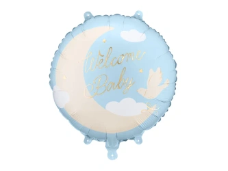 Balon foliowy pastylka Welcome Baby, Jasnoniebieski, 35x35cm