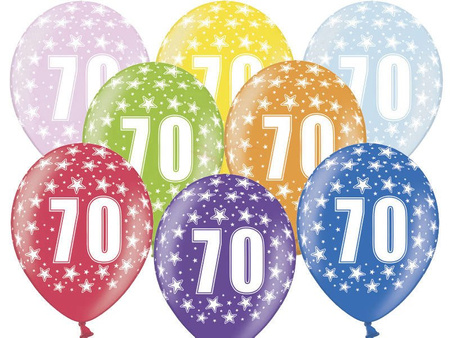 Balony Strong 30cm, 70th Birthday, Metallic Mix - 50 sztuk