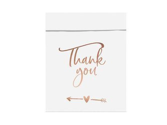 Torebki na słodycze, Thank You, Różowe złoto, 13 x 14 cm - 6 sztuk