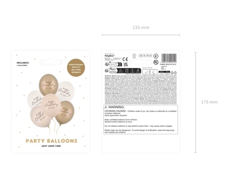 Balony 30cm - Happy Birthday - Beżowy - 6 sztuk