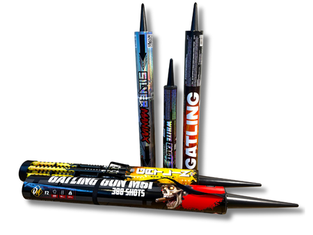 ZESTAW SYLWESTROWY 5 x GATLING SHOOTER, WYRZUTNIA RZYMSKICH OGNI