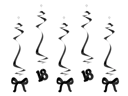 Świderki na 18 urodziny z kokardkami, 50cm, czarne: 1op./5szt.