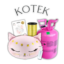 Zestaw KOTEK - 7 balonów, Wstążka, Uszczelniacz, Butla z helem