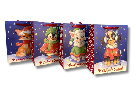 Torebka prezentowa, Świąteczna, Zwierzątka, 26 x 32,3 x 12,5 cm