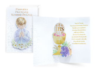 Kartka okolicznościowa, Pierwsza Komunia Święta, Chłopiec, 1 szt.