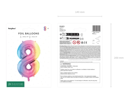 Balon foliowy - Cyfra 8 - Kolorowa - 86cm