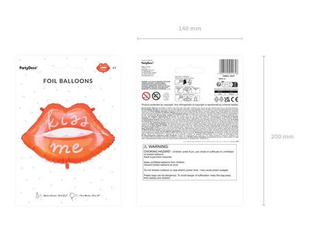 Balon foliowy, Usta, Kiss Me - 86,5 x 65 cm