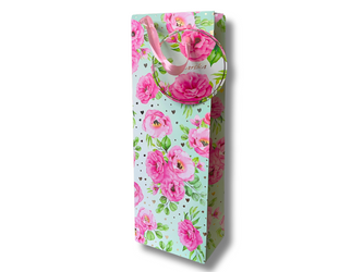 Torebka prezentowa - Jasnozielona w kwiaty - 12,9 x 35,9 x 8cm