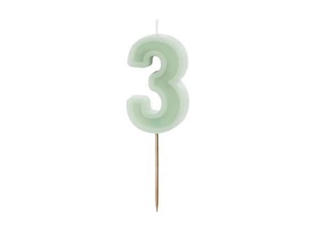 Świeczka urodzinowa, Cyferka 3, Zielona - 6cm