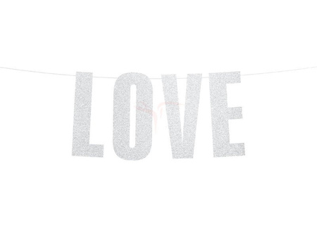 Baner papierowy, Love, Srebrny, Brokatowy - 21 x 55 cm