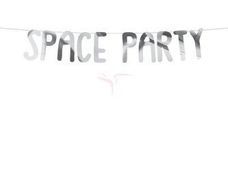 Baner imprezowy, Space Party, Srebrny - 13 x 96 cm