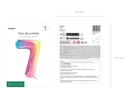 Balon foliowy - Cyfra 7 - Kolorowa - 86cm