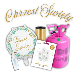 Zestaw CHRZEST ŚWIĘTY - 7 balonów, Wstążka, Uszczelniacz, Butla z helem
