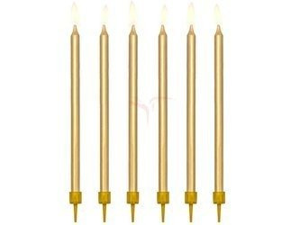 Świeczki urodzinowe, gładkie, Złote - 12,5 cm -12 sztuk