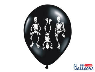 Balony lateksowe 30cm, Kościotrupy, Czarne - 50 sztuk