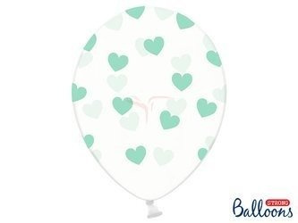 Balony Strong 30cm, Crystal Clear, Miętowe Serca - 50 sztuk