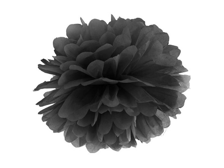 Pompon Bibułowy, Czarny, 25 cm - 1 sztuka