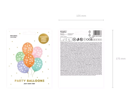 Balony 30 cm, Kropki, mix, 6szt.