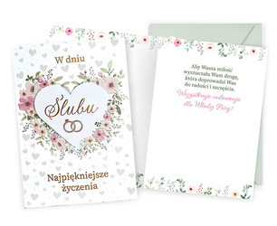 Kartka okolicznościowa - Ślub - Serce i kwiaty