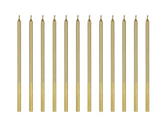 Świeczki urodzinowe gładkie, Złote, 14 cm, 12 sztuk