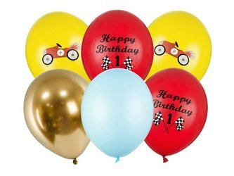 Balony lateksowe 30cm, Happy Birthday, Auto - 6 sztuk