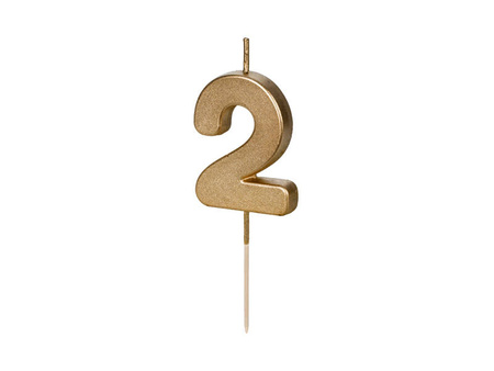 Świeczka urodzinowa - Cyfra 2 - Złota - 4,5cm