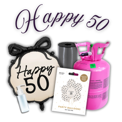 Zestaw HAPPY 50 - 7 balonów, Wstążka, Uszczelniacz, Butla z helem