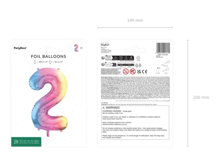 Balon foliowy - Cyfra 2 - Kolorowa - 86cm