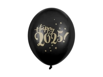 Balony Strong 30cm, Pastel Black, Happy 2025! 6 szt.